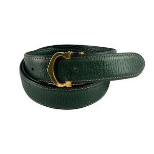 Genuine Vintage CARTIER C Logo Green Genuine Pebbled Leather Belt Size 43